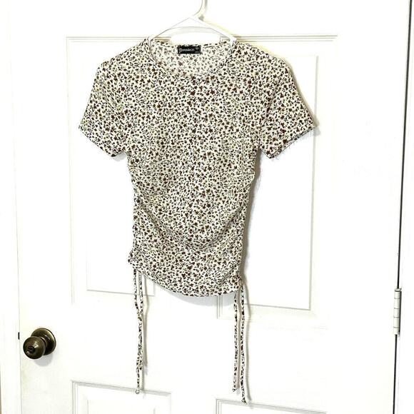 Popular 21 Womens Flower Pattern Top Sx. M, Drawstring Waist Crop #B1607 - Picture 7 of 12